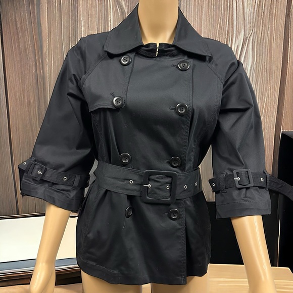 Robin Howe Black Buckle Belted 3 Quarter Sleeve Double Breasted Jacket Womens S - Picture 7 of 10